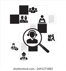 Diverse Workforce job icons representing Customer Service, Logistics, staff Officer, etc.