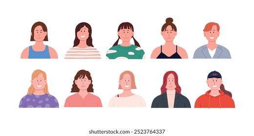 Diversos retratos de mujeres jóvenes 10 en atuendo casual