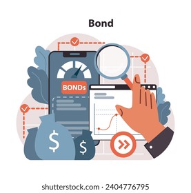 Diversification with bonds. A meticulous investor zooms in on bond performance, integrating fixed-income assets into a well-rounded portfolio. Safeguarding wealth with reliable securities.