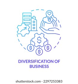 Diversification of business blue gradient concept icon. Variative firms. Private sector role abstract idea thin line illustration. Isolated outline drawing. Myriad Pro-Bold font used