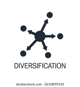 Diversification. Business strategy for allocating funds and resources to reduce risks.Vector linear icon isolated on white background.
