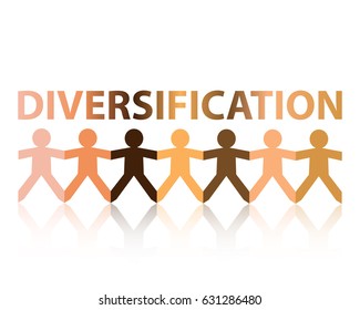 Diversification cut out paper people chain in different skin tone colors
