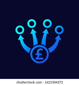 diversification, diversified portfolio icon with pound, vector