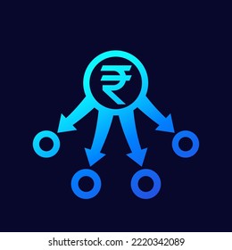 diversification, diversified portfolio icon with rupee, indian money