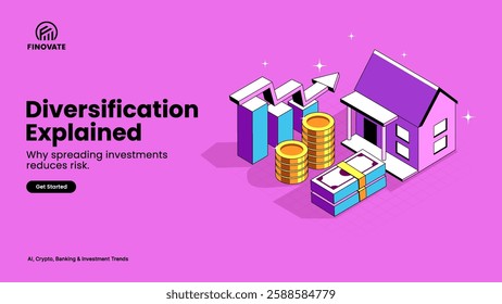 Diversification Explained – Risk Management and Portfolio Strategy Illustrated with Stocks, Bonds, and Asset Distribution Charts | Investment Guide Vector Design