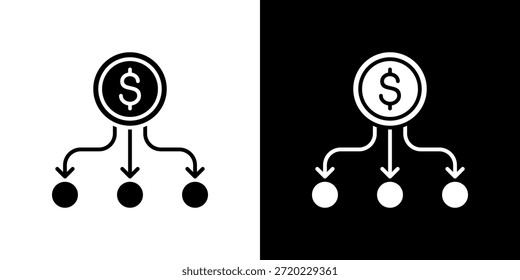 Icono de diversificación relleno en blanco y negro.