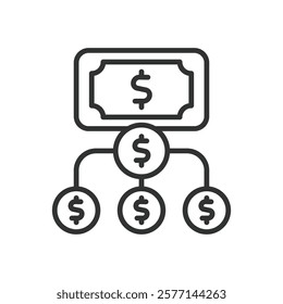 Diversification, icon in line design. Diversification, investment, portfolio, risk management, finance, wealth management on white background vector. Diversification editable stroke icon.