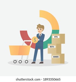 Diversification investment,financial success and balance,Risk management money growth and turnover,guarantee of security financial savings,Invest in etfs, reits and fund,Vector illustration.
