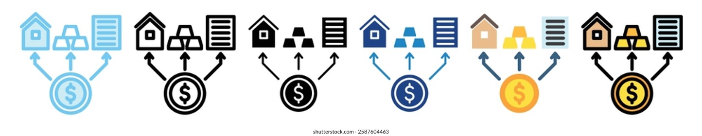 Diversification multi style, mini illustration icon. outline, flat, glyph, line color. For UI, UX, app and web, digital or print. For  education, business, economy, financial theme.