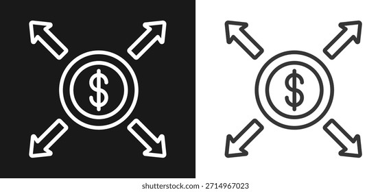 Diversification Outline Style Icon. On Black And White Background Version