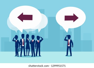 Diversification outsider opinion concept. Vector of businessman looking for a new different solution 