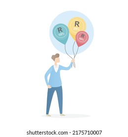 Diversificación y Gestión de Riesgos,El globo compara los riesgos de diferentes tipos de inversiones,Ilustración vectorial.