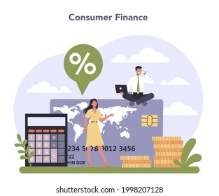 Diversified Financial Industry. Financial Company Providing Financial Operation, Product And Service. Customer Account Maintenance. Vector Illustration