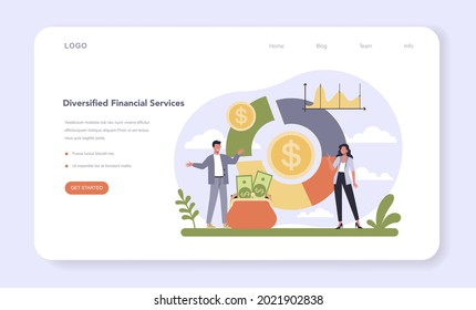 Diversified Financial Industry Web Banner Or Landing Page. Company Providing Financial Operation. Customer Account Maintenance, Capital Market And Mortagage REIT Investing. Vector Illustration