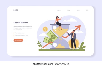 Diversified financial industry web banner or landing page. Financial company providing financial operation, product and service. Capital market investing. Vector illustration