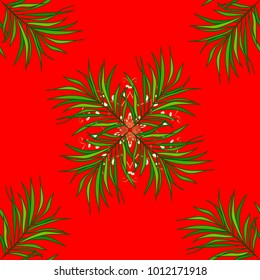 Diversified leaves on red, green and brown colors. Vector illustration. Seamless.Summer background with colorful leaves.