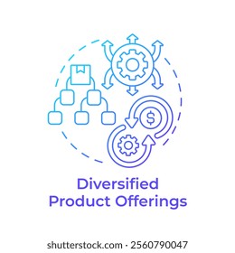 Diversified product offerings blue gradient concept icon. Expanded product lines. Contract manufacturing benefit. Round shape line illustration. Abstract idea. Graphic design. Easy to use in article