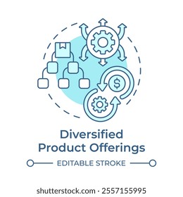 Diversified product offerings light blue concept icon. Expanded product lines. Contract manufacturing benefit. Round shape line illustration. Abstract idea. Graphic design. Easy to use in article