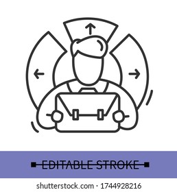 Diversified worker line icon. Freelancer with a briefcase.Freelance skills.Isolated linear vector illustrations.Editable stroke
