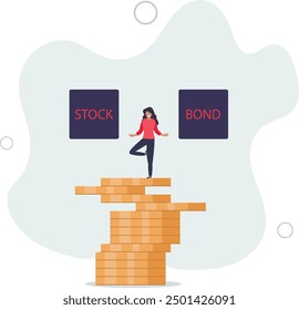 Diversify portfolio investment, rebalance between stocks and bonds, passive invest wealth accumulate concept.flat design with people.