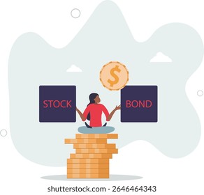 Diversify portfolio investment, rebalance between stocks and bonds, passive invest wealth accumulate concept. character life .