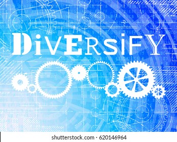 Diversify word on high tech blueprint and data background
