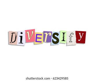Diversify word in torn paper letters text
