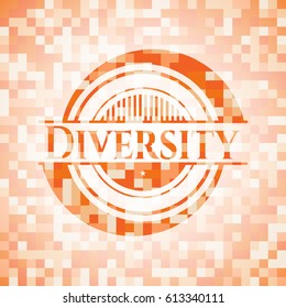 Diversity abstract emblem, orange mosaic background