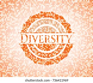 Diversity abstract orange mosaic emblem with background