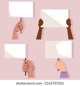 diversity activists hands with banners