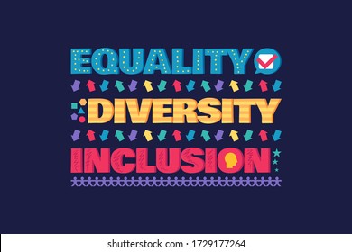 Diversity Banner Or Flyer With Lettering, Equality And Inclusion Poster Design Vector Illustration. Protection Diverse Human Rights And Discrimination Concept