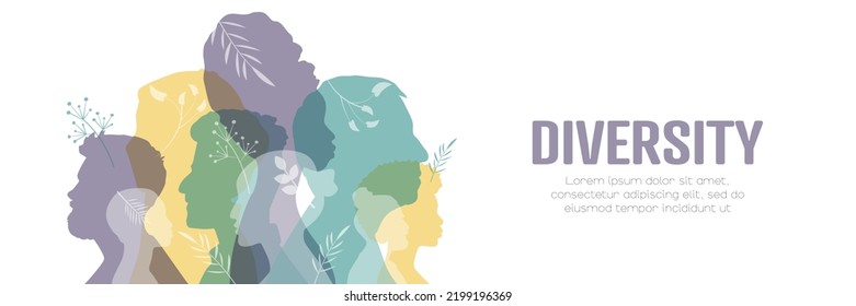 Diversity banner. People stand together. Card with place for text.