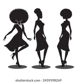 la diversidad y la belleza de las mujeres afroamericanas con esta colección de ilustraciones de silueta a toda altura. Cada mujer es representada con el pelo rizado y adornado con elegancia