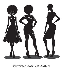 the diversity and beauty of African American women with this collection of full-height silhouette illustrations. Each woman is depicted with curly hair and adorned in eelegance