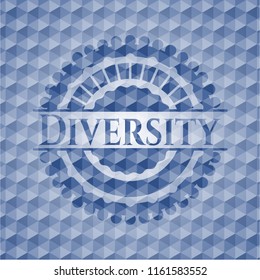 Diversity blue badge with geometric pattern.