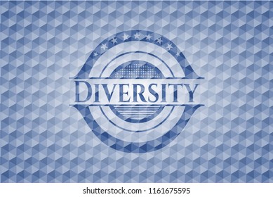 Diversity blue badge with geometric pattern background.