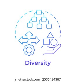 Diversity blue gradient concept icon. Data management, filtering. Methodology, algorithms. Round shape line illustration. Abstract idea. Graphic design. Easy to use article, blog post