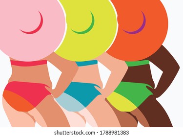 Diversity - Body Positive - Plus Size is Beautiful - three beautiful plus size women in bikini and hat