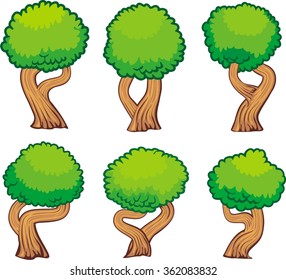Diversity cartoon of trees set isolated on white for game element