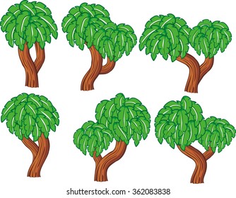 Diversity cartoon of trees set isolated on white for game element
