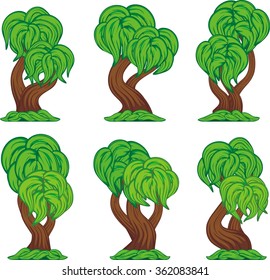 Diversity cartoon of trees set isolated on white for game element