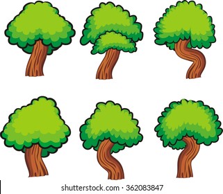 Diversity cartoon of trees set isolated on white for game element