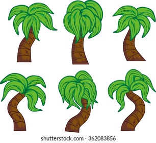 Diversity cartoon of trees set isolated on white for game element