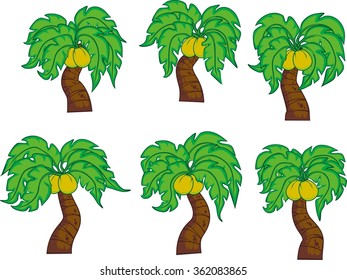 Diversity cartoon of trees set isolated on white for game element