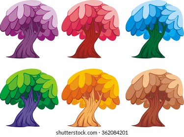 Diversity cartoon of trees set isolated on white