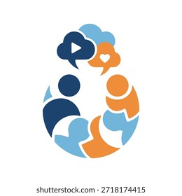 Logotipo del diseño del chat de la diversidad, personas que hablan de la familia juntas icono del Vector del logotipo de la burbuja del chat de la unidad humana