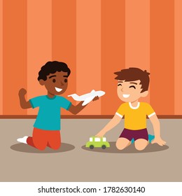 Diversity children playing in a room
