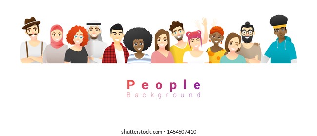 Diversity concept background , group of happy multi ethnic people standing together , vector , illustration