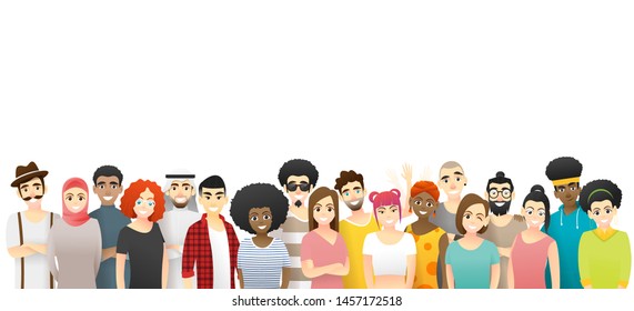 Antecedentes del concepto de diversidad , grupo de felices multiétnicos parados juntos , vector , ilustración