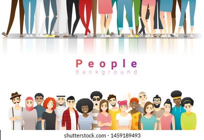 Diversity concept background , group of happy multi ethnic people standing together , vector , illustration